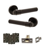 Senza Pari Andretta Door Handle Pack (Latch Set - 3" CE Latch, 4" Fire Rated Hinges x3) - Urban Dark Bronze