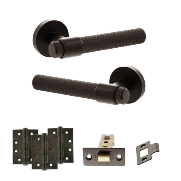 Senza Pari Andretta Door Handle Pack (Latch Set - 3" CE Latch, 4" Fire Rated Hinges x3) - Urban Dark Bronze
