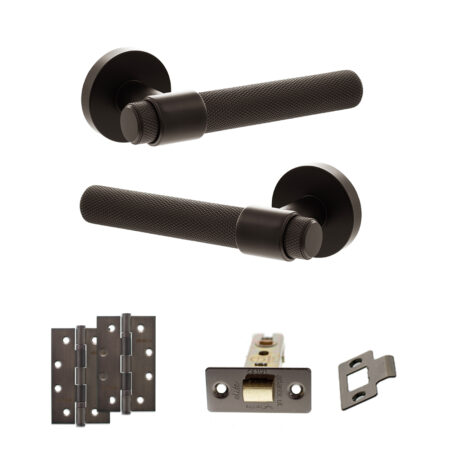 Senza Pari Andretta Door Handle Pack (Latch Set - 2.5" CE Latch, 4" Slim Knuckle Hinges x2) - Urban Dark Bronze