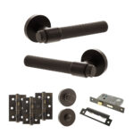 Senza Pari Andretta Door Handle Pack (Bathroom Set - 3" CE Bathroom Lock, 3" Fire Rated Hinges x3) - Urban Dark Bronze