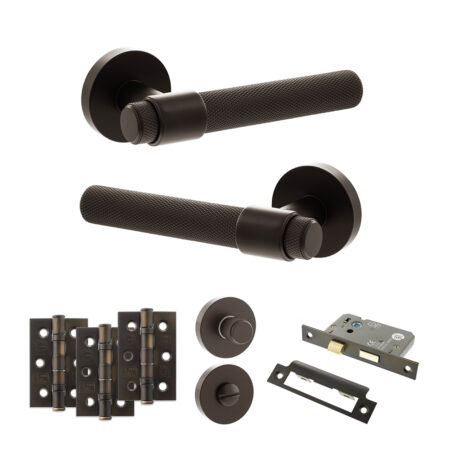 Senza Pari Andretta Door Handle Pack (Bathroom Set - 3" CE Bathroom Lock, 3" Fire Rated Hinges x3) - Urban Dark Bronze