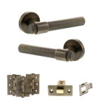 Senza Pari Fasana Door Handle Pack (Latch Set - 3" CE Latch, 3" Fire Rated Hinges x3) - Antique Brass