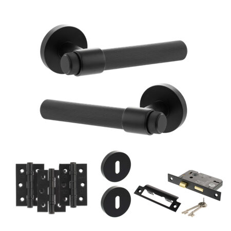 Senza Pari Fasana Door Handle Pack (3 Lever Lock Set - 2.5" CE Sashlock, 3" Fire Rated Hinges x3) - Matt Black