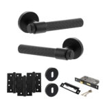 Senza Pari Fasana Door Handle Pack (3 Lever Lock Set - 2.5" CE Sashlock, 4" Fire Rated Hinges x3) - Matt Black