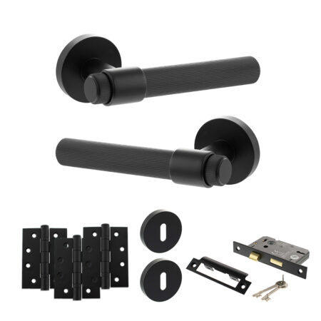 Senza Pari Fasana Door Handle Pack (3 Lever Lock Set - 3" CE Sashlock, 4" Fire Rated Hinges x3) - Matt Black