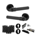 Senza Pari Fasana Door Handle Pack (Euro Lock Set - 3" CE Sashlock, 4" Fire Rated Hinges x3) - Matt Black