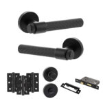 Senza Pari Fasana Door Handle Pack (Bathroom Set - 3" CE Bathroom Lock, 3" Fire Rated Hinges x3) - Matt Black