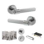 Senza Pari Fasana Door Handle Pack (Bathroom Set - 3" CE Bathroom Lock, 4" Fire Rated Hinges x3) - Polished Chrome