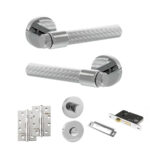 Senza Pari Fasana Door Handle Pack (Bathroom Set - 3" CE Bathroom Lock, 4" Slim Knuckle Hinges x2) - Polished Chrome