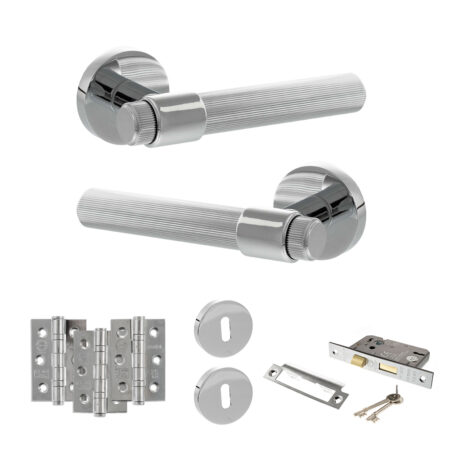 Senza Pari Fasana Door Handle Pack (3 Lever Lock Set - 2.5" CE Sashlock, 3" Fire Rated Hinges x3) - Polished Chrome
