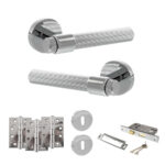 Senza Pari Fasana Door Handle Pack (3 Lever Lock Set - 3" CE Sashlock, 4" Fire Rated Hinges x3) - Polished Chrome