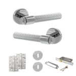 Senza Pari Fasana Door Handle Pack (3 Lever Lock Set - 2.5" CE Sashlock, 4" Slim Knuckle Hinges x2) - Polished Chrome