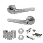 Senza Pari Fasana Door Handle Pack (Euro Lock Set - 2.5" CE Sashlock, 3" Fire Rated Hinges x3) - Polished Chrome