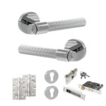 Senza Pari Fasana Door Handle Pack (Euro Lock Set - 2.5" CE Sashlock, 4" Slim Knuckle Hinges x2) - Polished Chrome