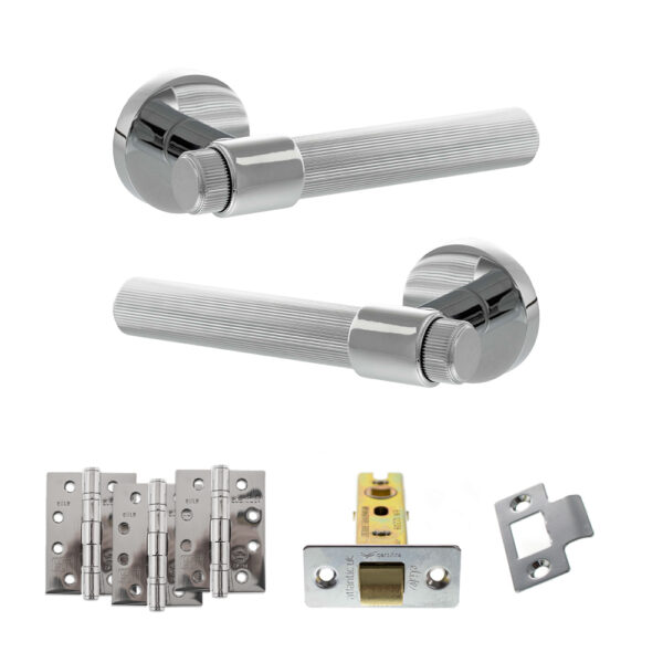 Senza Pari Fasana Door Handle Pack (Latch Set - 2.5" CE Latch, 4" Fire Rated Hinges x3) - Polished Chrome