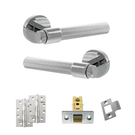 Senza Pari Fasana Door Handle Pack (Latch Set - 2.5" CE Latch, 4" Slim Knuckle Hinges x2) - Polished Chrome