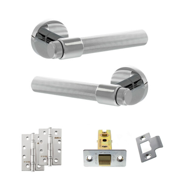 Senza Pari Fasana Door Handle Pack (Latch Set - 3" CE Latch, 4" Slim Knuckle Hinges x2) - Polished Chrome
