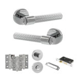 Senza Pari Fasana Door Handle Pack (Bathroom Set - 2.5" CE Bathroom Lock, 3" Fire Rated Hinges x3) - Polished Chrome
