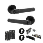 Senza Pari Fasana Door Handle Pack (Euro Lock Set - 2.5" CE Sashlock, 4" Slim Knuckle Hinges x2) - Matt Black