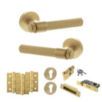 Senza Pari Fasana Door Handle Pack (Euro Lock Set - 3" CE Sashlock, 3" Fire Rated Hinges x3) - Satin Brass