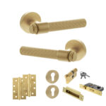 Senza Pari Fasana Door Handle Pack (Euro Lock Set - 3" CE Sashlock, 4" Slim Knuckle Hinges x2) - Satin Brass