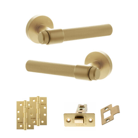 Senza Pari Fasana Door Handle Pack (Latch Set - 3" CE Latch, 4" Slim Knuckle Hinges x2) - Satin Brass