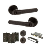 Senza Pari Fasana Door Handle Pack (Bathroom Set - 2.5" CE Bathroom Lock, 4" Fire Rated Hinges x3) - Urban Dark Bronze