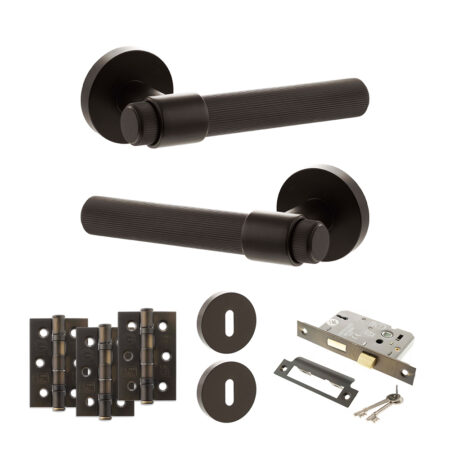 Senza Pari Fasana Door Handle Pack (3 Lever Lock Set - 2.5" CE Sashlock, 3" Fire Rated Hinges x3) - Urban Dark Bronze