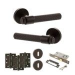 Senza Pari Fasana Door Handle Pack (3 Lever Lock Set - 3" CE Sashlock, 4" Fire Rated Hinges x3) - Urban Dark Bronze