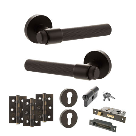 Senza Pari Fasana Door Handle Pack (Euro Lock Set - 2.5" CE Sashlock, 3" Fire Rated Hinges x3) - Urban Dark Bronze