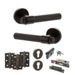 Senza Pari Fasana Door Handle Pack (Euro Lock Set - 3" CE Sashlock, 3" Fire Rated Hinges x3) - Urban Dark Bronze
