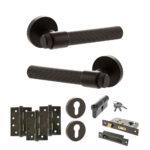 Senza Pari Fasana Door Handle Pack (Euro Lock Set - 2.5" CE Sashlock, 4" Fire Rated Hinges x3) - Urban Dark Bronze