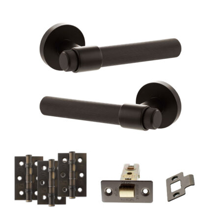 Senza Pari Fasana Door Handle Pack (Latch Set - 3" CE Latch, 3" Fire Rated Hinges x3) - Urban Dark Bronze