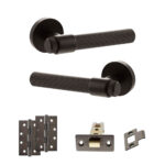 Senza Pari Fasana Door Handle Pack (Latch Set - 3" CE Latch, 4" Slim Knuckle Hinges x2) - Urban Dark Bronze