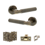 Senza Pari Rosarno Door Handle Pack (Latch Set - 2.5" CE Latch, 3" Fire Rated Hinges x3) - Antique Brass