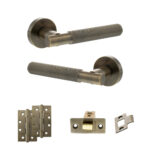 Senza Pari Rosarno Door Handle Pack (Latch Set - 2.5" CE Latch, 4" Slim Knuckle Hinges x2) - Antique Brass