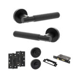 Senza Pari Rosarno Door Handle Pack (Bathroom Set - 2.5" CE Bathroom Lock, 4" Slim Knuckle Hinges x2) - Matt Black