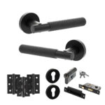 Senza Pari Rosarno Door Handle Pack (Euro Lock Set - 2.5" CE Sashlock, 3" Fire Rated Hinges x3) - Matt Black