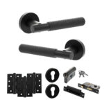 Senza Pari Rosarno Door Handle Pack (Euro Lock Set - 2.5" CE Sashlock, 4" Fire Rated Hinges x3) - Matt Black
