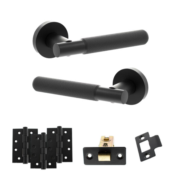 Senza Pari Rosarno Door Handle Pack (Latch Set - 2.5" CE Latch, 4" Fire Rated Hinges x3) - Matt Black