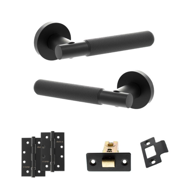 Senza Pari Rosarno Door Handle Pack (Latch Set - 3" CE Latch, 4" Slim Knuckle Hinges x2) - Matt Black