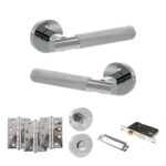Senza Pari Rosarno Door Handle Pack (Bathroom Set - 3" CE Bathroom Lock, 4" Fire Rated Hinges x3) - Polished Chrome