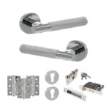 Senza Pari Rosarno Door Handle Pack (Euro Lock Set - 2.5" CE Sashlock, 3" Fire Rated Hinges x3) - Polished Chrome