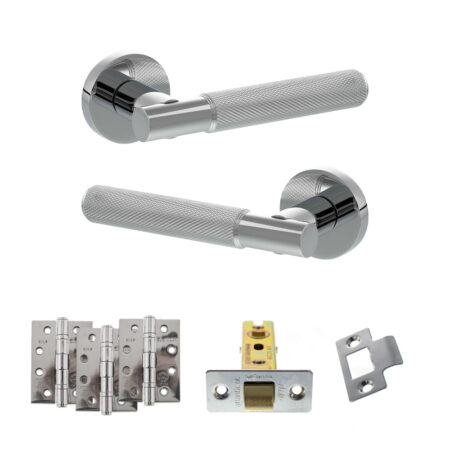 Senza Pari Rosarno Door Handle Pack (Latch Set - 3" CE Latch, 4" Fire Rated Hinges x3) - Polished Chrome