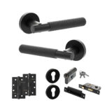 Senza Pari Rosarno Door Handle Pack (Euro Lock Set - 3" CE Sashlock, 4" Slim Knuckle Hinges x2) - Matt Black