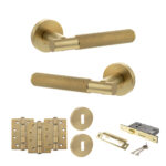 Senza Pari Rosarno Door Handle Pack (3 Lever Lock Set - 3" CE Sashlock, 4" Fire Rated Hinges x3) - Satin Brass