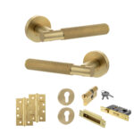 Senza Pari Rosarno Door Handle Pack (Euro Lock Set - 2.5" CE Sashlock, 4" Slim Knuckle Hinges x2) - Satin Brass