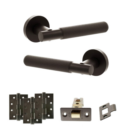 Atlantic Senza Pari Rosarno Door Handle Pack (Latch Set - 2.5" CE Latch, 4" Fire Rated Hinges x3) - Urban Dark Bronze