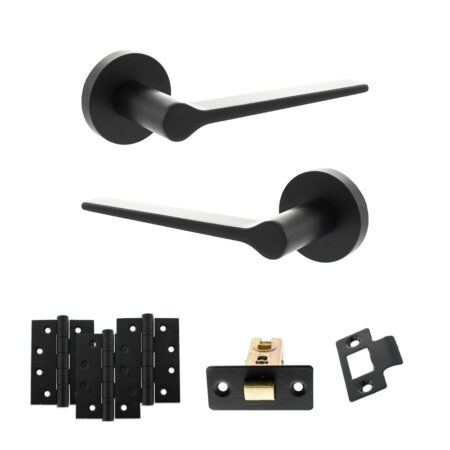 Atlantic Senza Pari Laviano Door Handle Pack (Latch Set - 3" CE Latch, 4" Fire Rated Hinges x3) - Matt Black