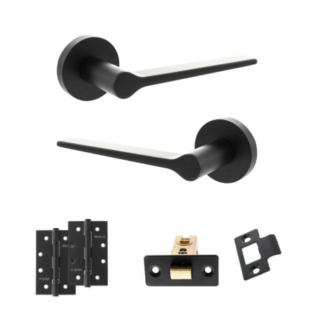Atlantic Senza Pari Laviano Door Handle Pack (Latch Set - 2.5" CE Latch, 4" Slim Knuckle Hinges x2) - Matt Black